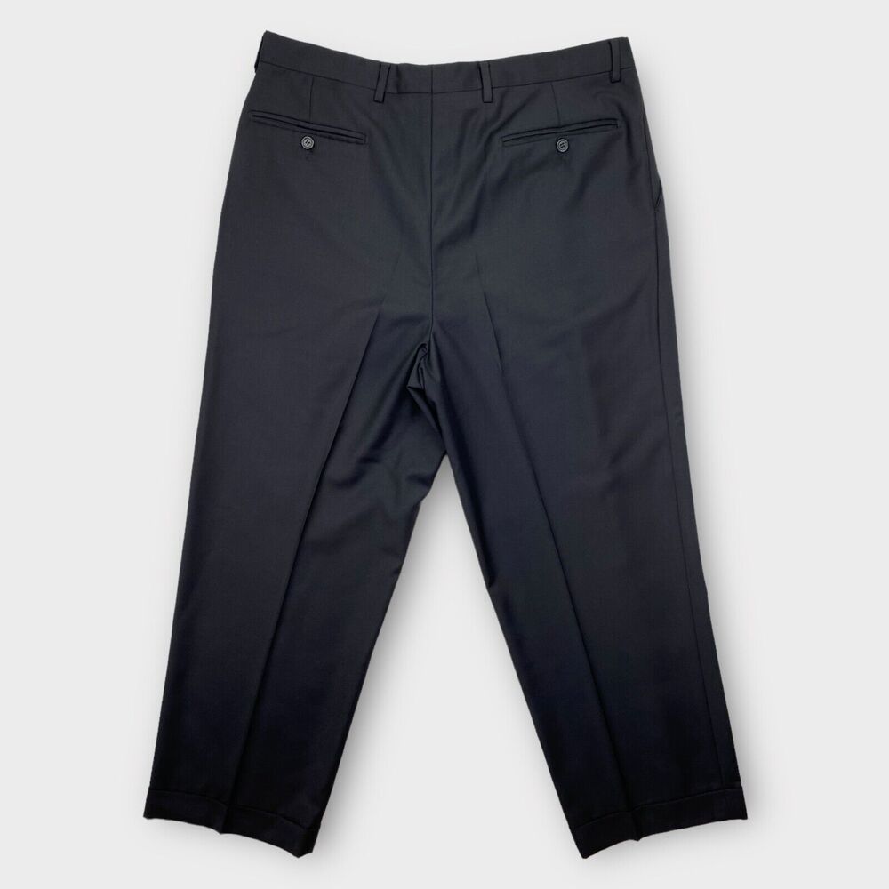 $255 Santorelli Dress Pants Mens 35x28 Como 2 Pleated Black Trousers Wool Italy - Picture 4 of 15